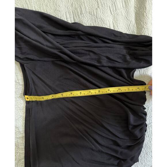 COMPLICE Vintage 90s Asymmetrical Ruched Shoulder Black Blouse Italy Sz Fr 38 - Picture 5 of 6